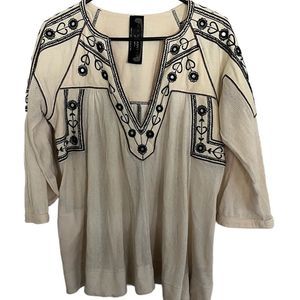 Free People Woman’s Sz S New Romantics Ivory Black Boho Mirrors Pockets EUC